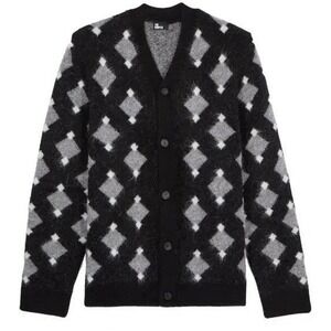 The Kooples Diamond Pattern Black Gray Argyle Mohair Blend Cardigan Sweater Larg